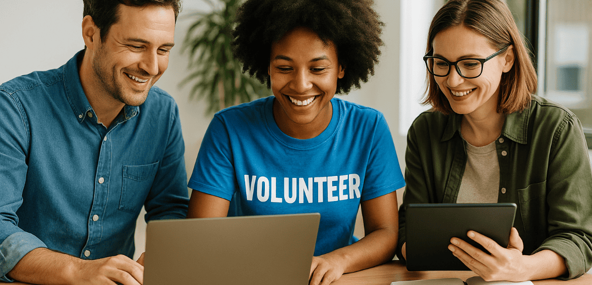 “Nonprofit team using technology to manage automated donor communications and personalized donor messages.