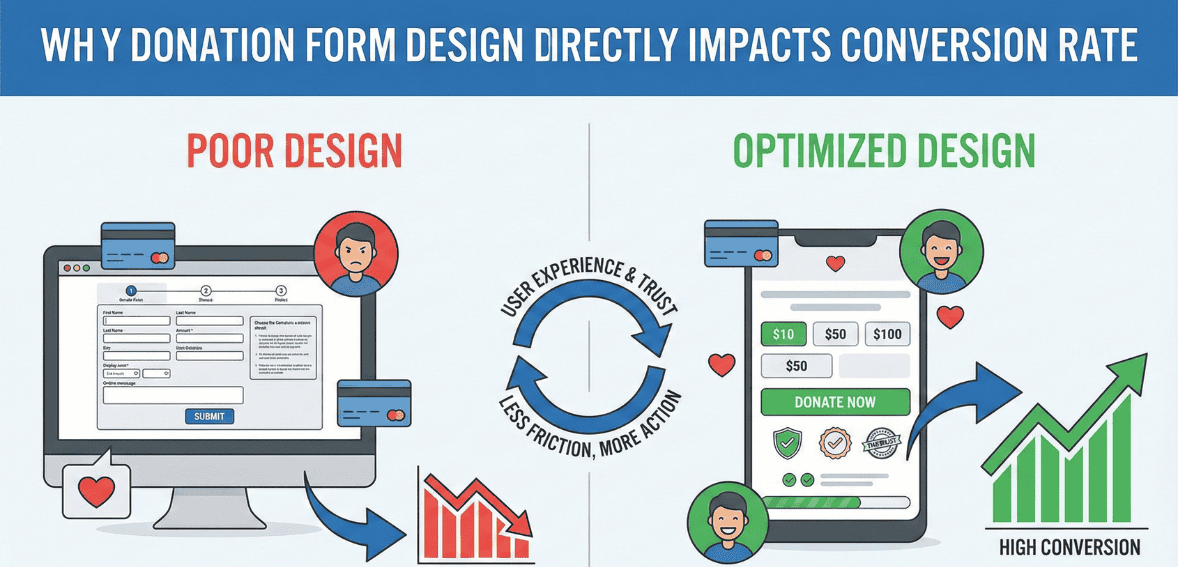 Donation form optimization showing how design affects nonprofit conversion rate