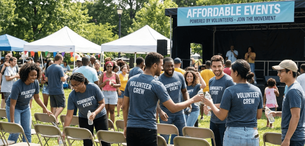 Event volunteers supporting community fundraiser planning for small nonprofit fundraising events