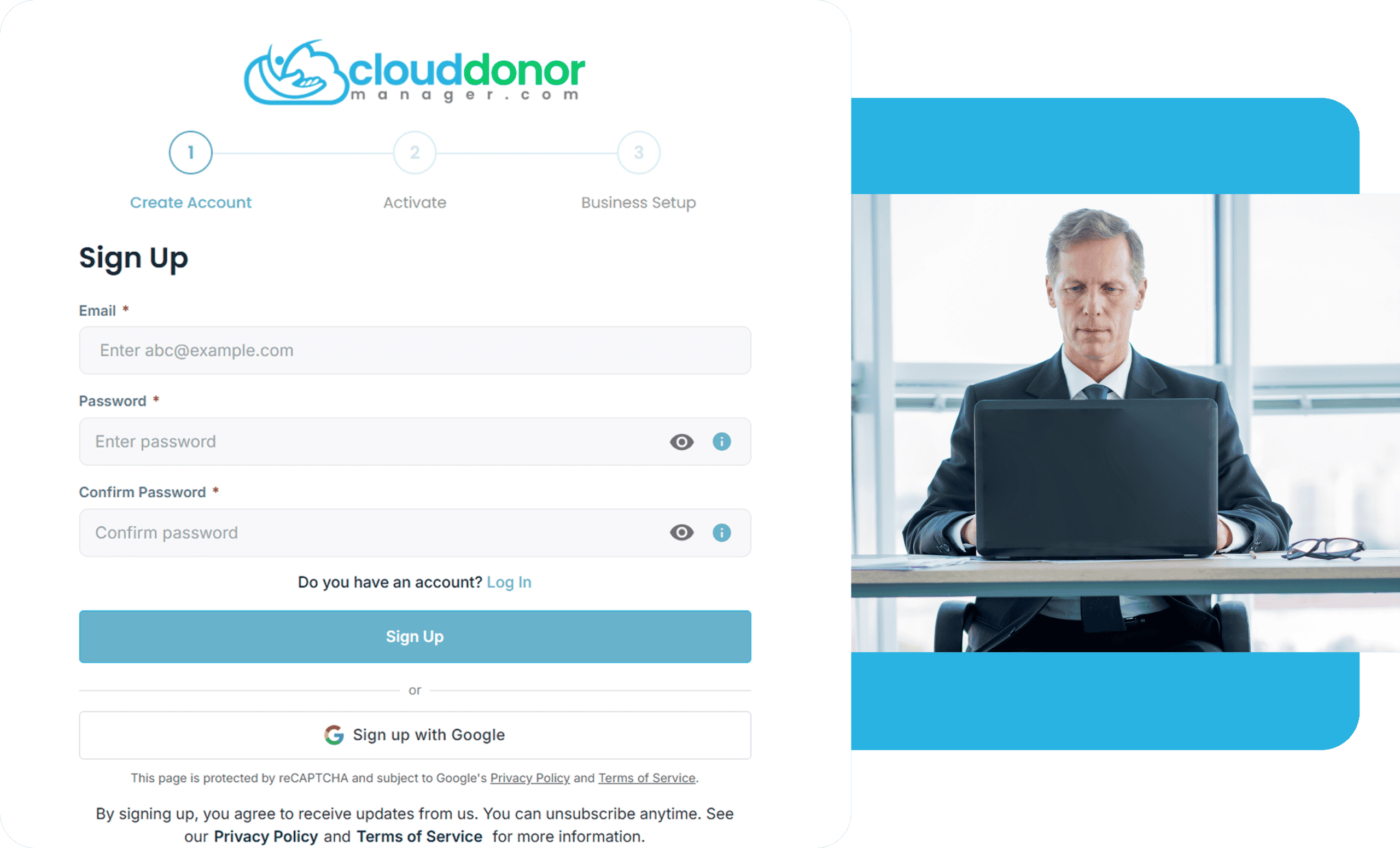 Cloud Donor Manager account setup preview
