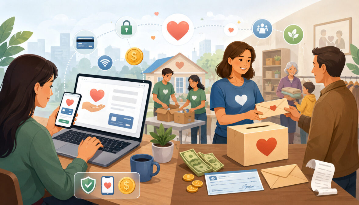 Online and offline donation methods with digital payments and in-person giving