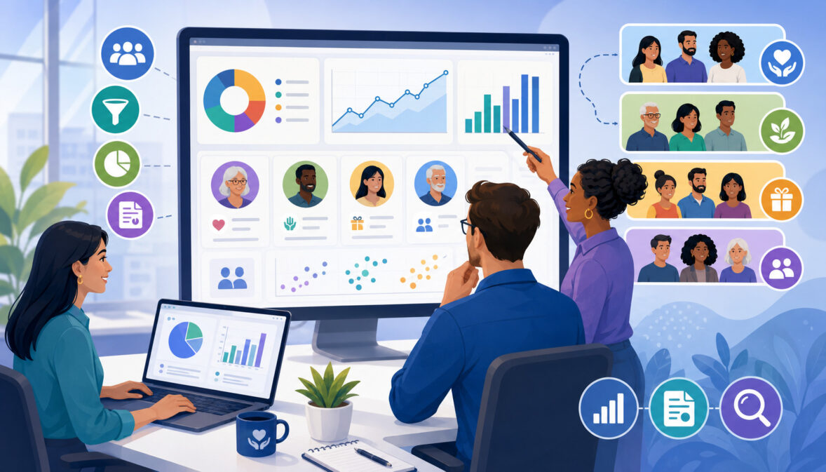Donor segmentation reports displayed on an analytics dashboard