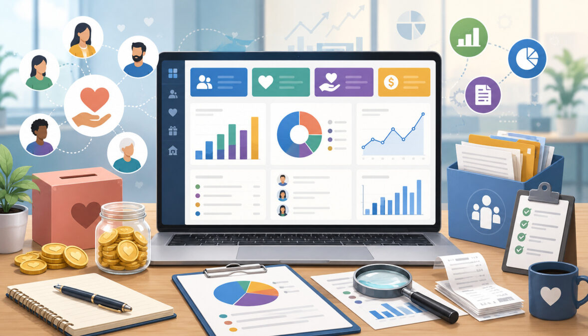Donation summary report dashboard with charts and donor insights